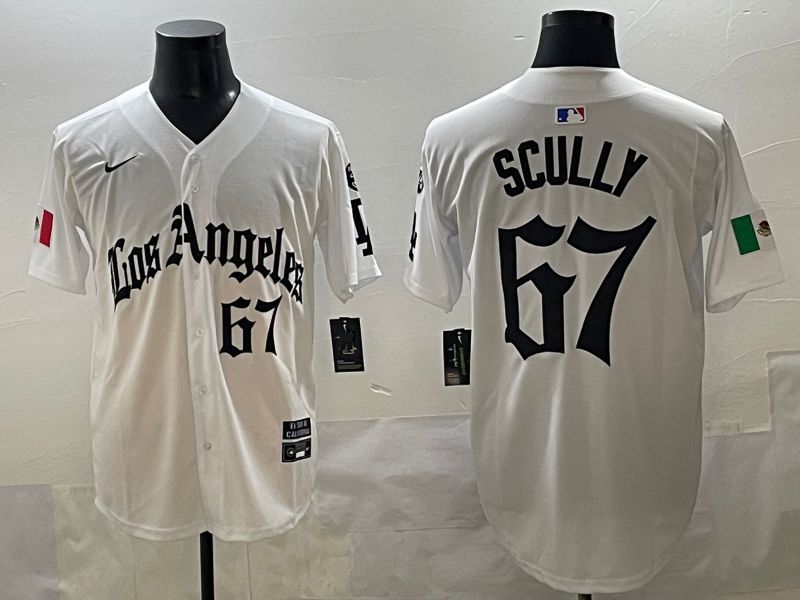 Men 2025 Los Angeles Dodgers #67 Scully White Five generations Joint Name Nike MLB Jersey style 34->los angeles dodgers->MLB Jersey